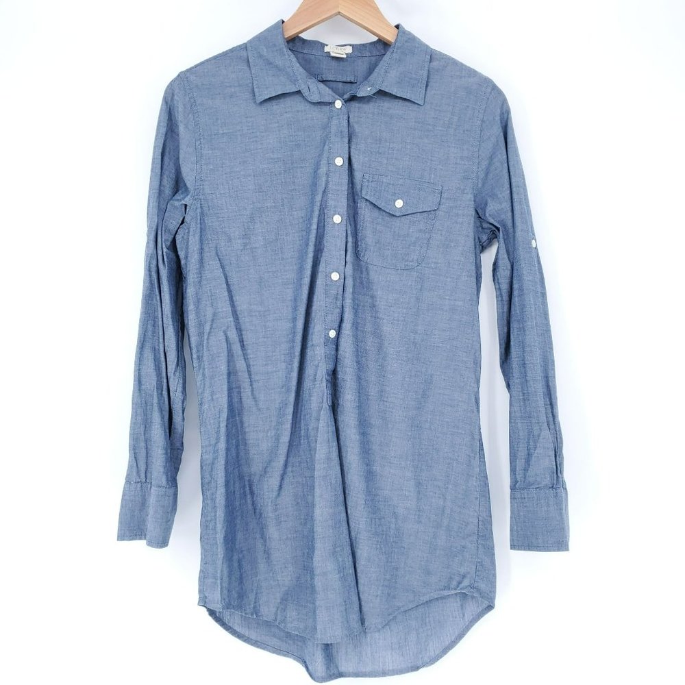 J Crew Tunic Top Womens Small Blue Denim Chambray